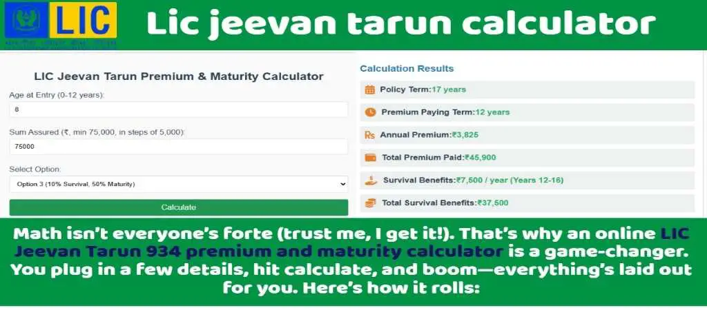 Lic Jeevan Bima Gold Maturity Calculator Lic Jeevan Tarun Calculator Premium & Maturity Calculator