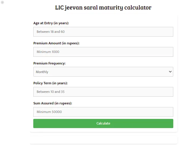 lic jeevan saral maturity calculator