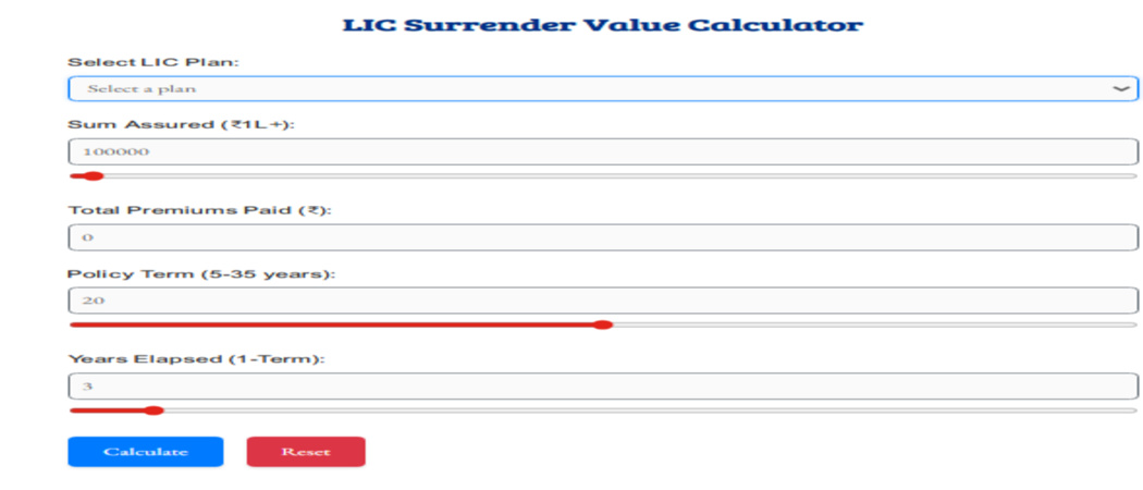Surrender Value of LIC Calculator